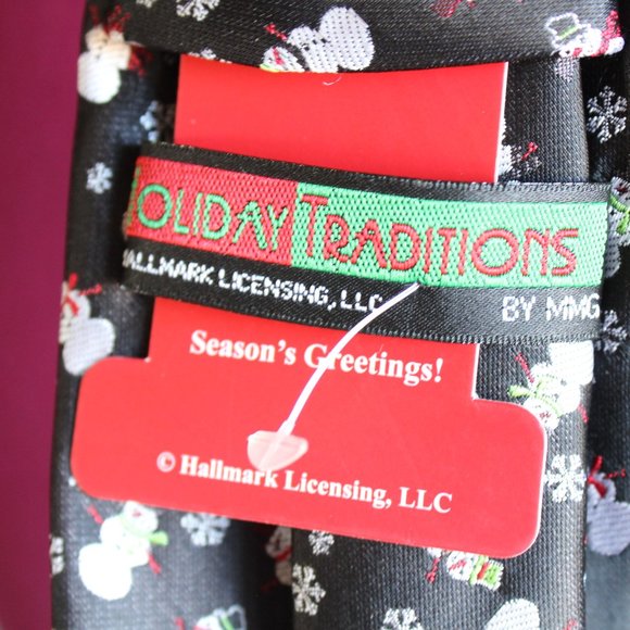 Holiday Traditions Necktie Black With Silver Snowmen Christmas - Picture 5 of 6